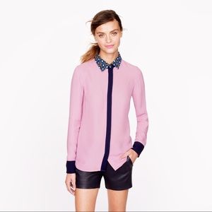 J. Crew Colorblock Crepe Shirt w/Removable Collar